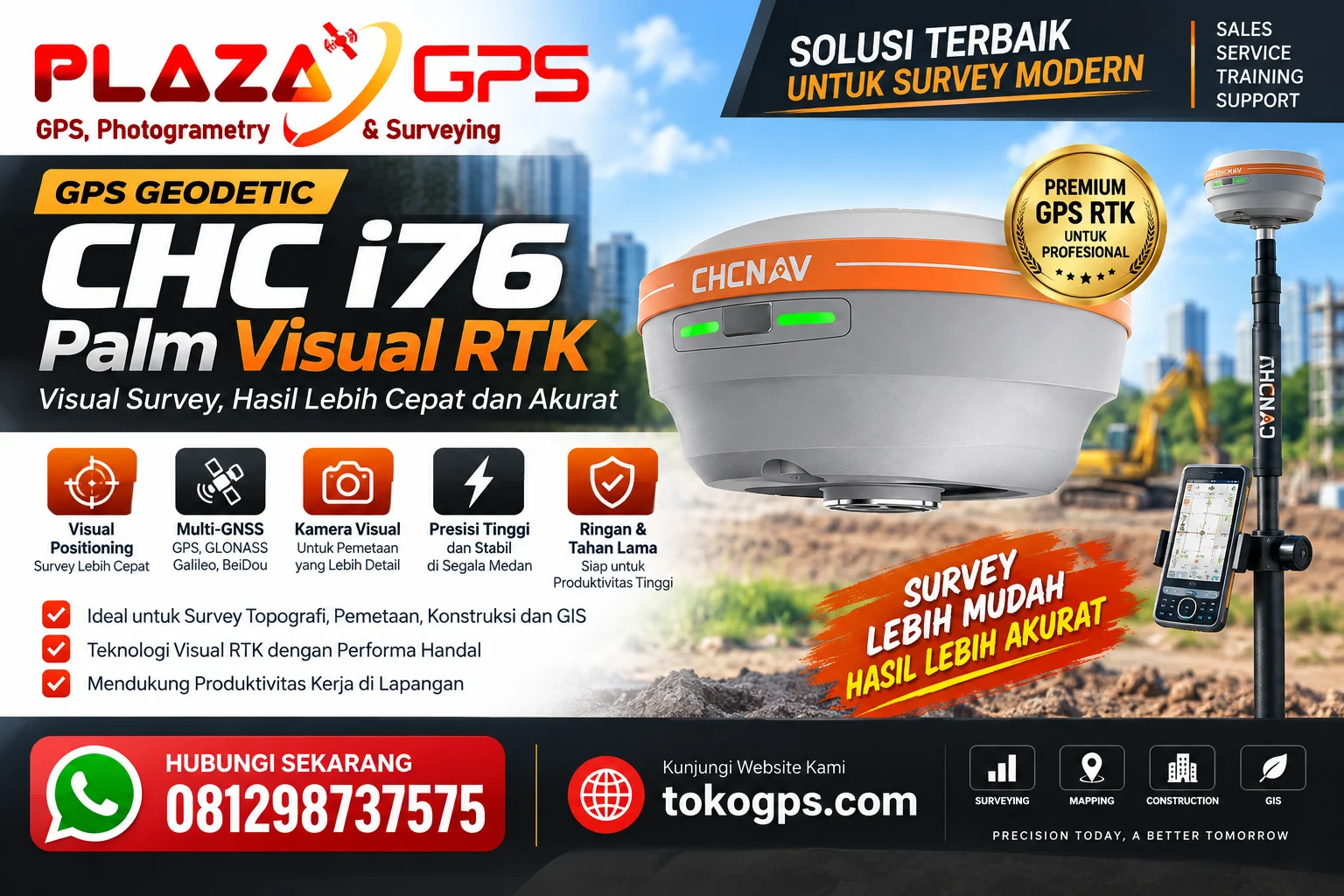 Jual GPS Geodetic CHC i76 Palm Visual RTK